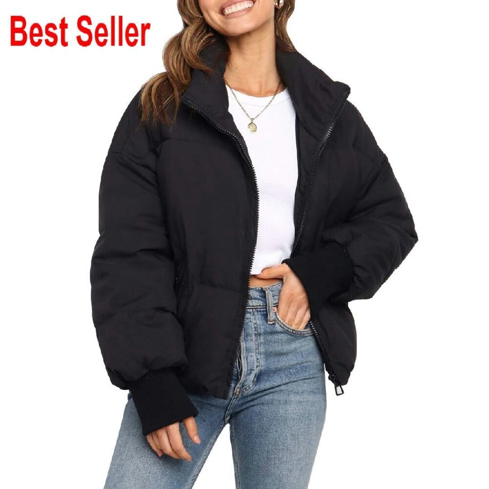 Oversized Puffer Jacket Winter Coat Quilted Windproof Cropped Outerwear Chic